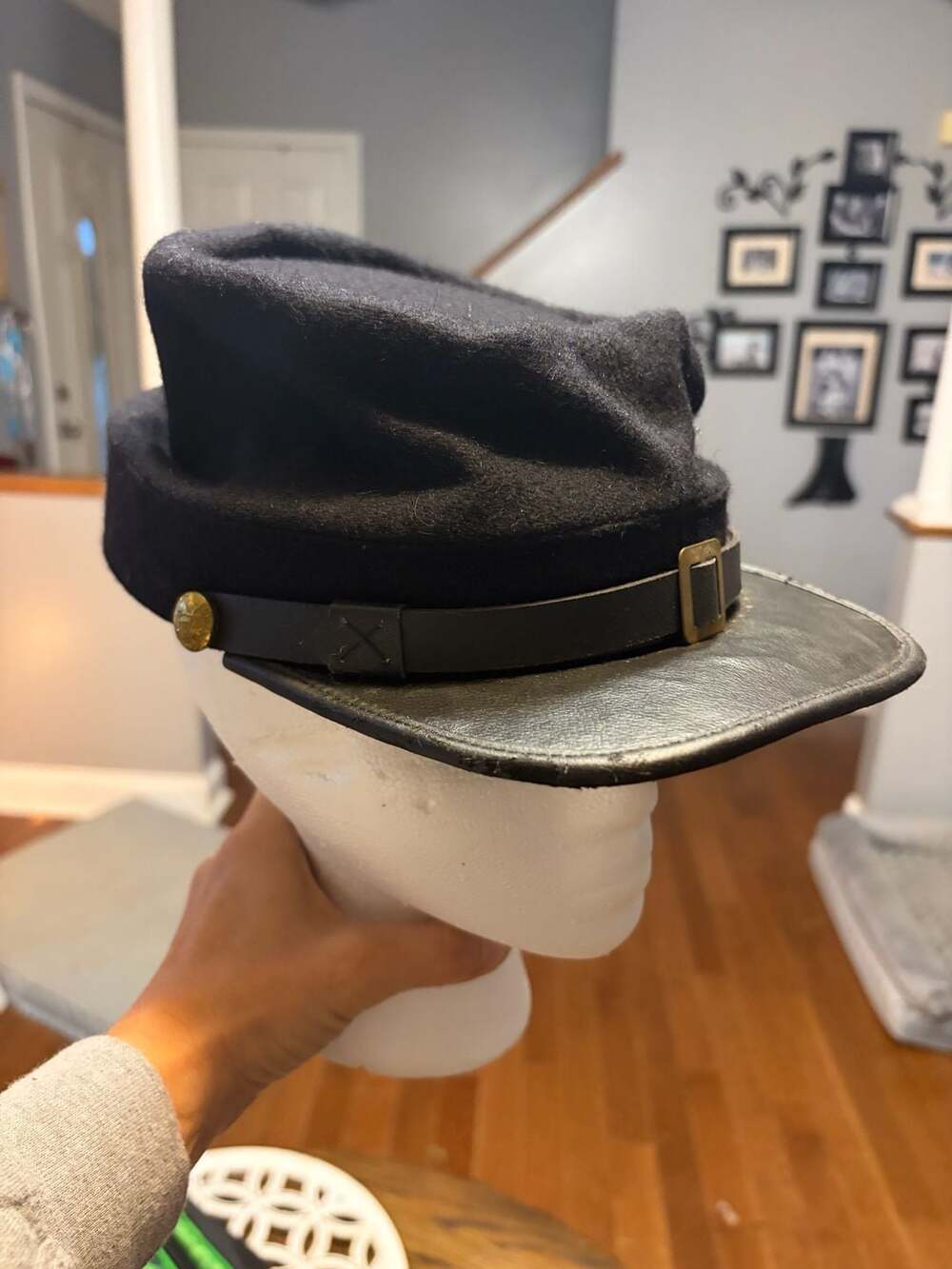 Blank Union Kepi Civil War Union Army Forage Cap Size M Black Wool Leather